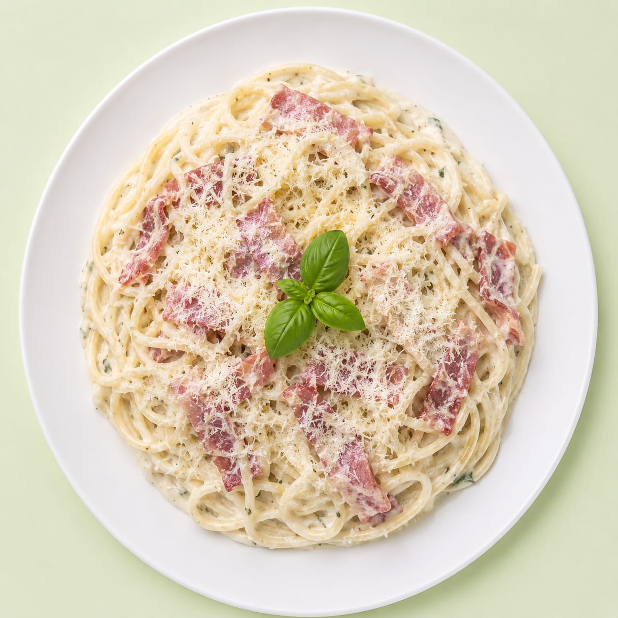 Spaghetti Beef Bacon White Sauce