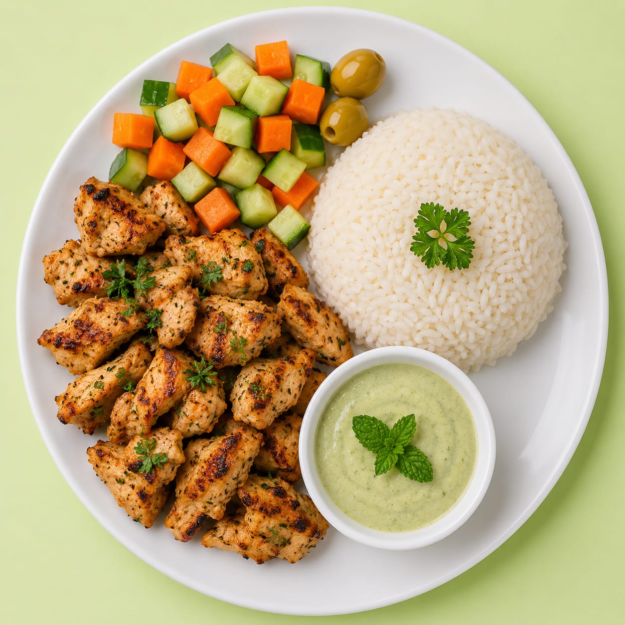 Shish Tawook With Mint Sauce