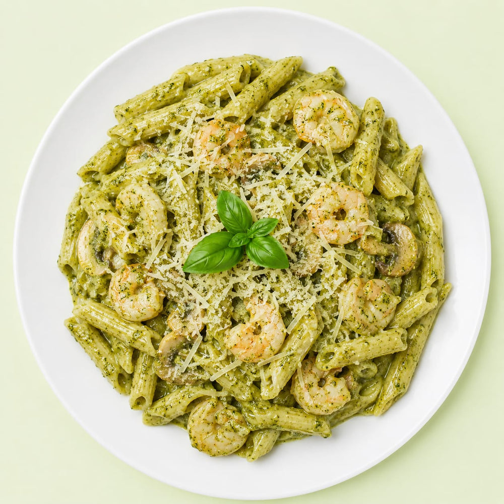 Shrimps With Pesto Sauce Pasta