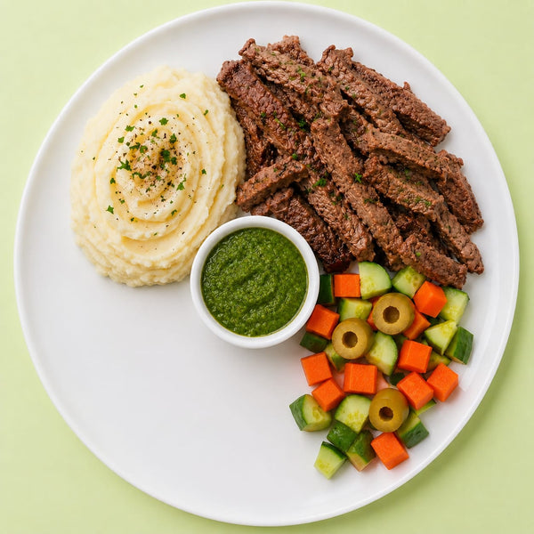 Beef Steak Siding Mashed Potato and Mint Sauce
