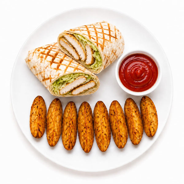 Chicken Burger Wrap in Tortilla Bread with Air Fried Potato
