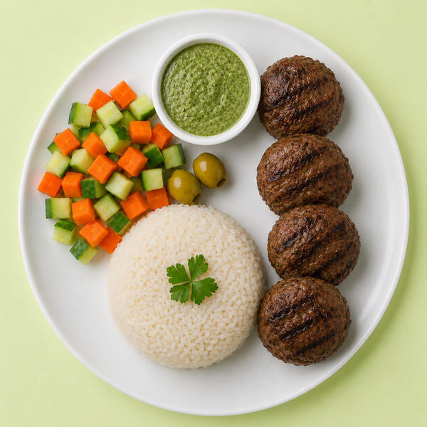 Lamb Kebab with White Rice and Mint Sauce