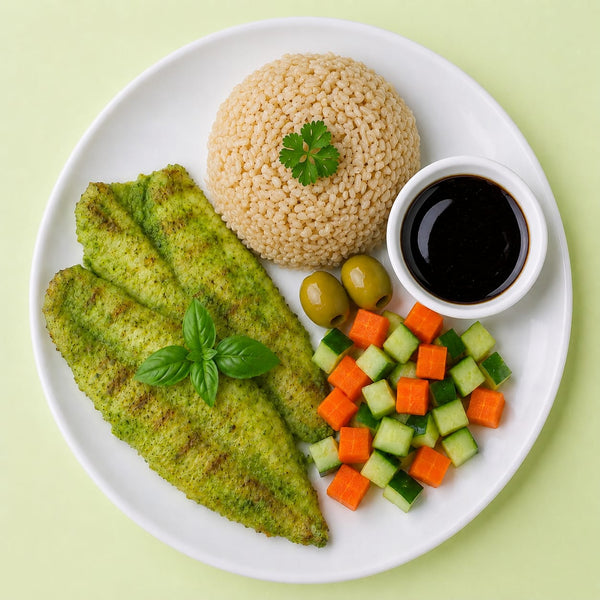White Fish in Balsamic Vinegar Sauce Siding Brown Rice